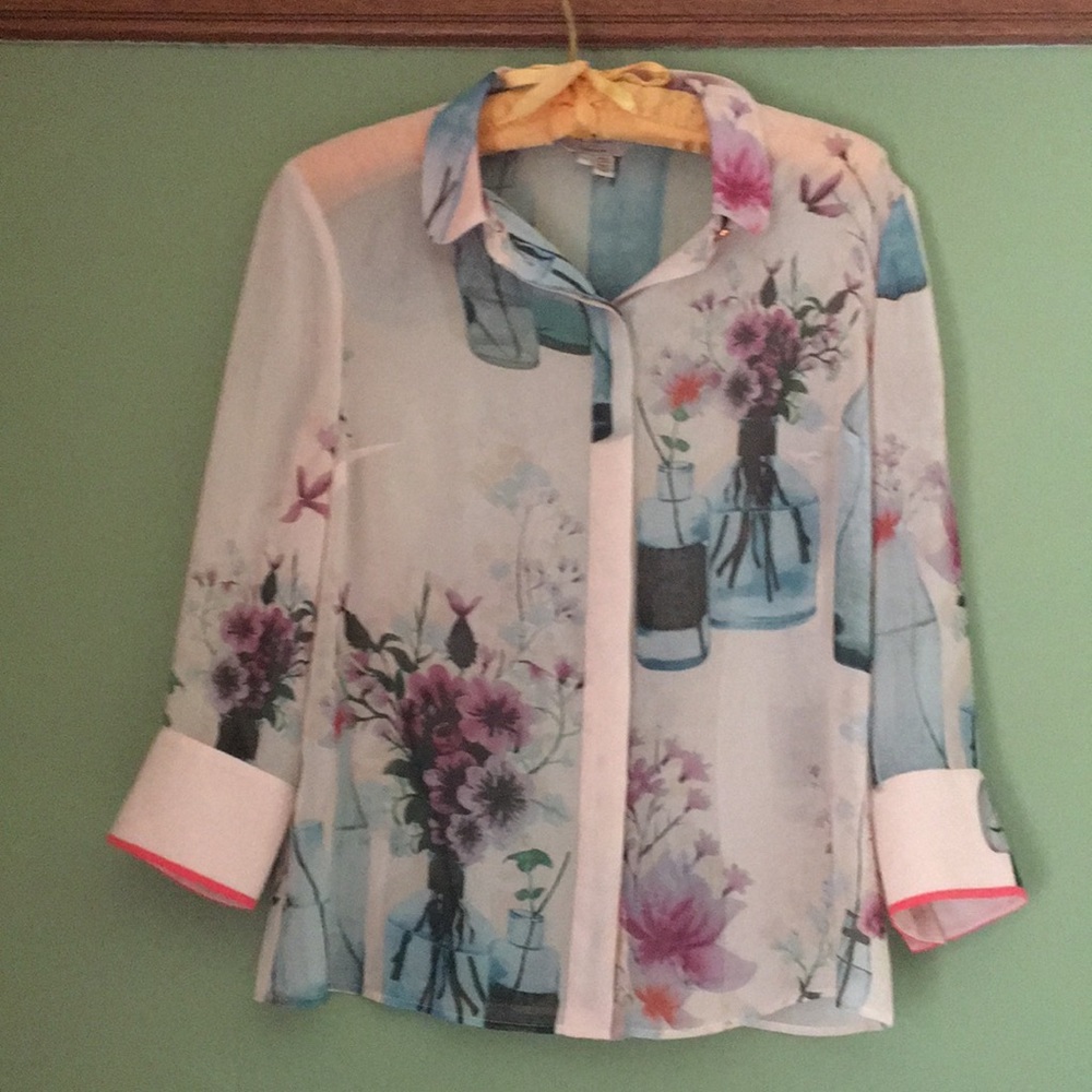 Ted Baker watercolor floral pink blouse size 3